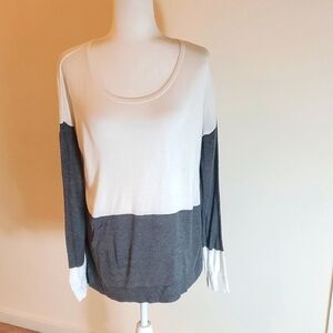 Express Color Block Long Sleeve Hoodie White Gray